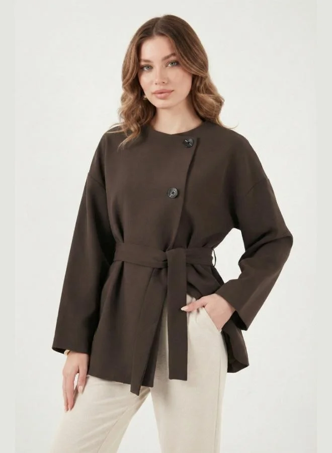 Lela Lela Regular Fit Crew Neck Trench Coat With Belt Detail Women'S Trench Coat 6927672